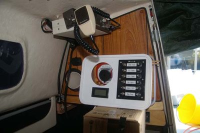 Starboard side again, showing how the completed switch/fuse box will look when finished with front cover on. Note that I've used the Dymo labeller to relabel the six switches/fuses according to my own wiring pattern.